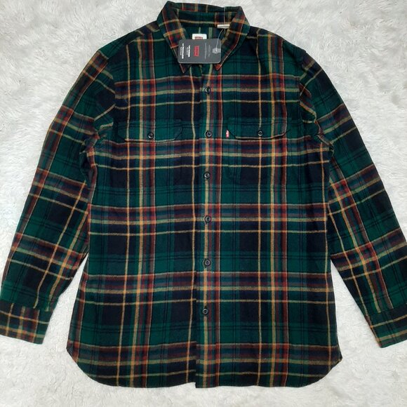 Levis Man's The Worker Relaxed Plaid Flannel Cotton Shirt - Picture 2 of 7